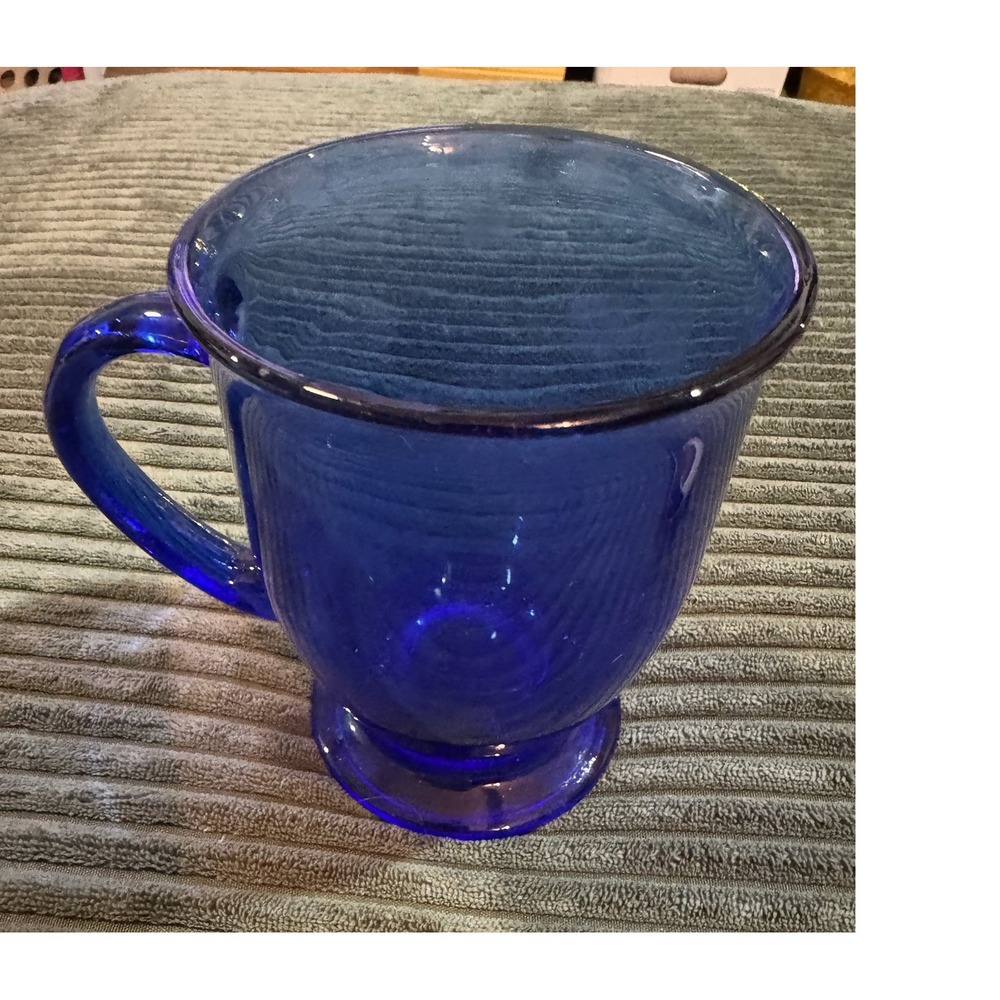 Vintage Anchor Hocking Cobalt Blue Glass Mug Footed‎ Handle Textured Drinkware
